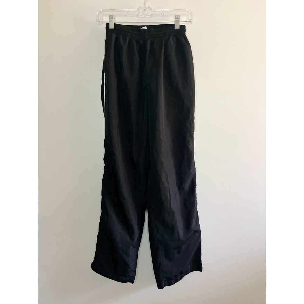 Black Athletic Track Pants Womens Medium White Side Stripe Zip Ankle Activewear
